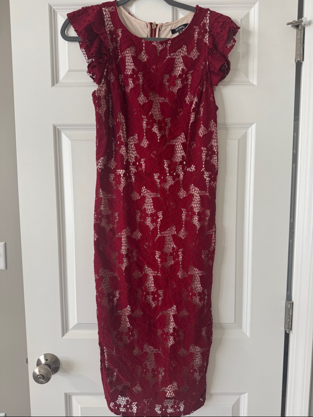 Lace Midi Dress with Nude Lining